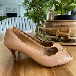 COACH Nude Tan Peep Toe Low Heels
